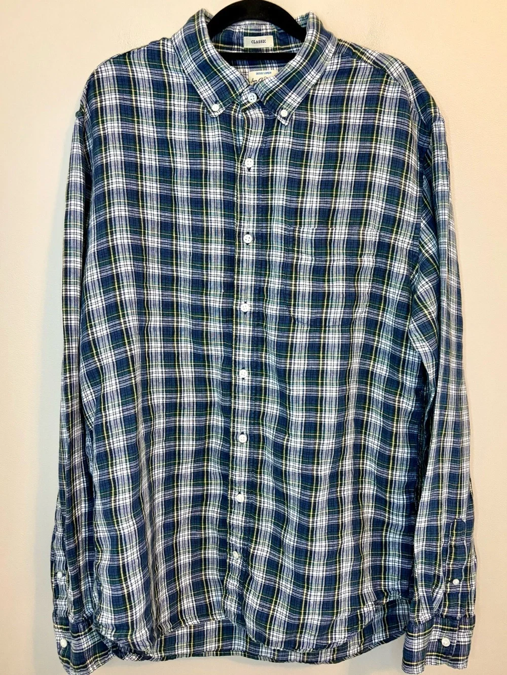 J.Crew Irish Linen Classic Fit Plaid Button Front Shirt LT